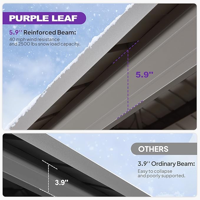 PURPLE LEAF 10' x 14' Outdoor Hardtop Gazebo, Champagne Aluminum Gazebo with Galvanized Steel Double Roof, Curtains and Netting for Patio Lawn and Garden