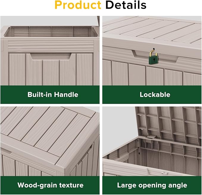 EasyUp 45 Gallon Outdoor Storage Box Waterproof, UV Resistant Deck Box Outdoor, Lockable Resin Deck Boxes for Garden Tools Equipment and Cushions, Gray
