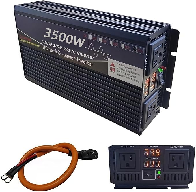 3500W Power Inverter 48V DC to 110V AC Converter with LED Display Dual AC Outlets Dual Fans Radiating for RV, Camp, Boat and Home Emergency Portable Pure Sine Wave Inverter (LED Screen, 3500W 48V)