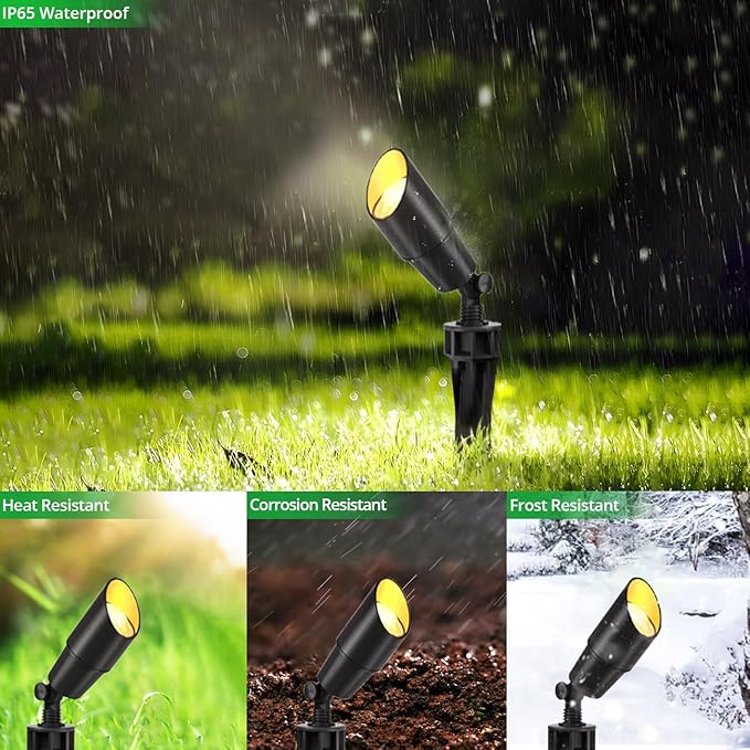 wowlite Matte Black Aluminum Outdoor Spot Lights with 4 Light Bulbs, 5W 2700K Warmlight 12V Low Voltage Landscape Lighting Fixture, IP65 Waterproof LED Uplights for Garden Courtyard Pathway, 4 Pack