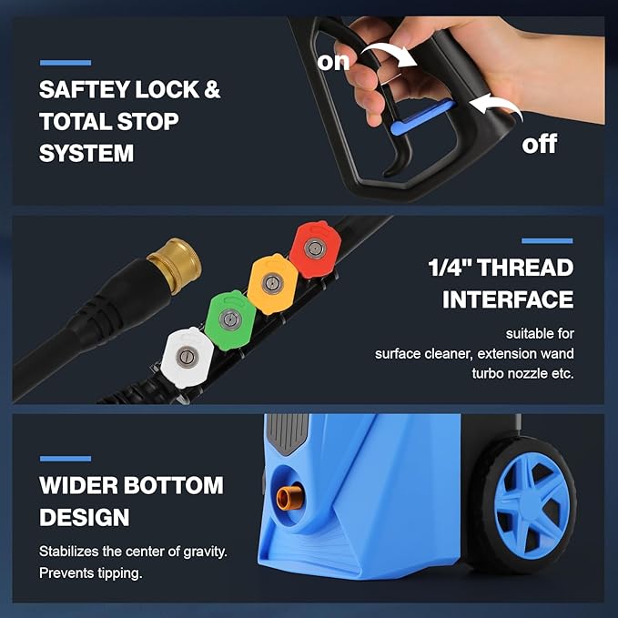2025 New 5000PSI Electric Pressure Washer, Power Washer with 33FT Resistant Extension Hose and 4 Nozzles, Compatible with Extended Undercarriage Cleaners, Professional Powerwashers for Home/Car(Blue)