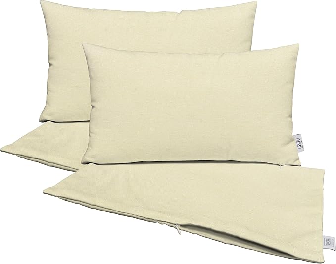RSH DECOR: Sunbrella Pillow Covers Set of 4 | Covers Only - 20" x 12" | Outdoor Lumbar Pillow Covers Crafted with Sunbrella Performance Fabric | Canvas Canvas