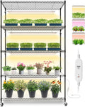 Bstrip Plant Shelf with Grow Lights, 5 Tier Large Tall Plant Stand with 3FT T5 144w Grow Light for Indoor Plants, 3 Mode Full Spectrum LED Plant Light with wheel and Timer for Seedling, 47.2x17.8x71IN