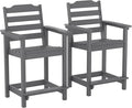 OTSUN 24 Inch HDPE Counter Height Outdoor Chair Set of 2 with Connecting Tray, All Weather Resistant Tall Adirondack Chairs for Balcony, Porch, Kitchen (2 PCS, Grey)