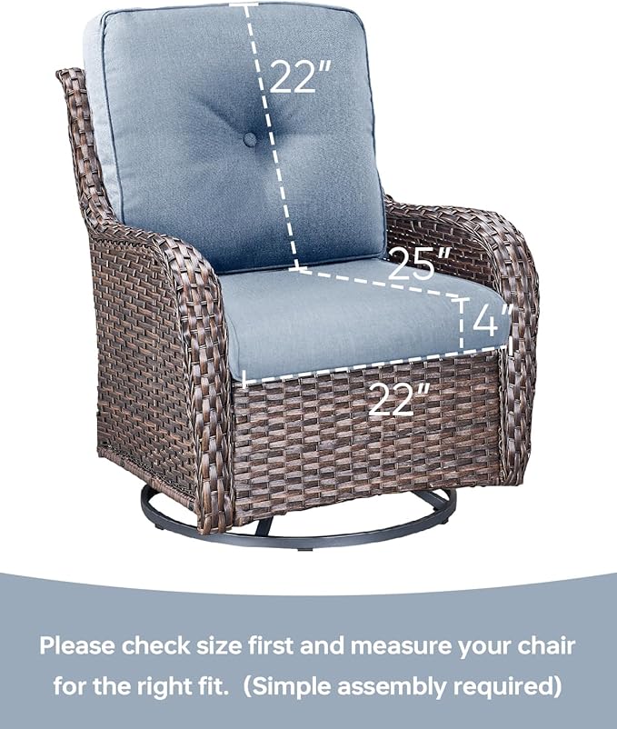 Pop 22x25/22x24 Outdoor Seat Cushions Set of 2 - Comfortable High Back Water-Resistant Patio Wicker Chairs Cushion for Dining Rocker Glider Loveseat Couch Sectional Sofa - Baby Blue/Button
