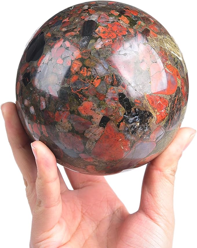 JIC Gem Large Brazilian Red Agate Crystal Sphere Gemstone Sphere Red Healing Crystal Ball with Display Stand Home Decor Meditation Grid Energy Balance (100-110mm)