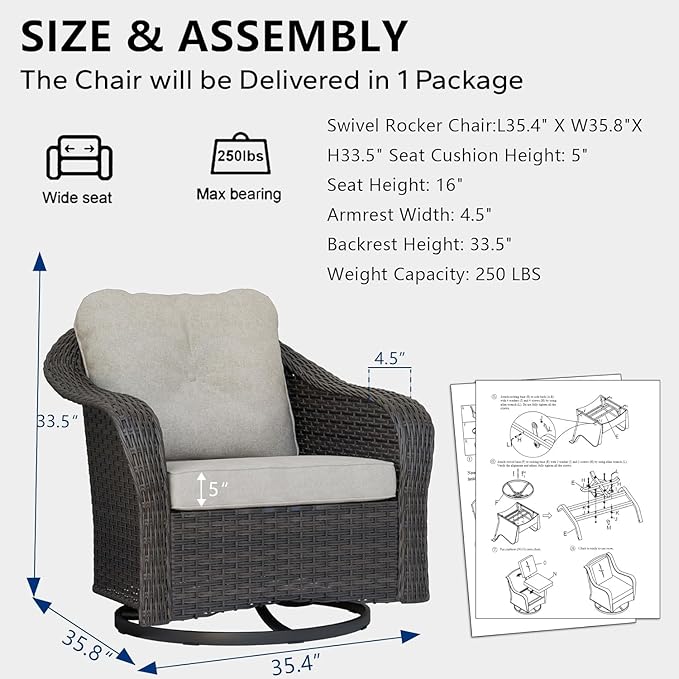 Wicker Swivel Rocking Chairs - Outdoor Brown Wicker Swivel Glider Chair Outdoor Rocking Chair with Water-Resistant Cushions, Beige