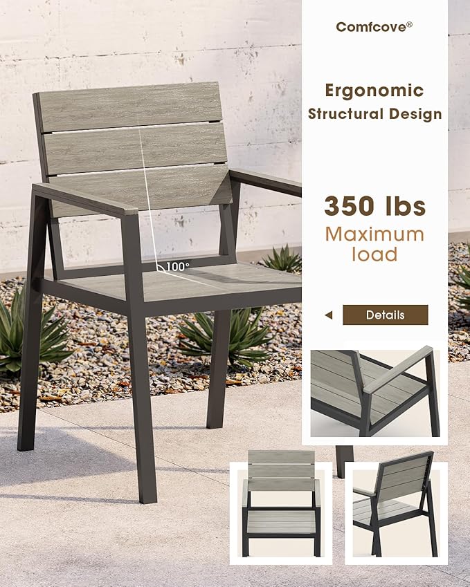 Outdoor Patio Dining Chairs Set of 2, Aluminum & HDPE All-Weather for Deck, Lawn, Backyard, Pool and Indoor Use (Classic Gray