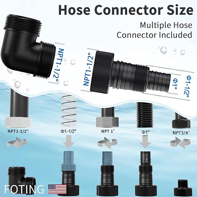 FOTING Sump Pump 1HP Automatic Submersible Water Pump, 4600GPH Utility Pump Thermoplastic Electric Portable Transfer Water Pump for Swimming Pool Garden Pond Basement with 16ft Long Power Cord