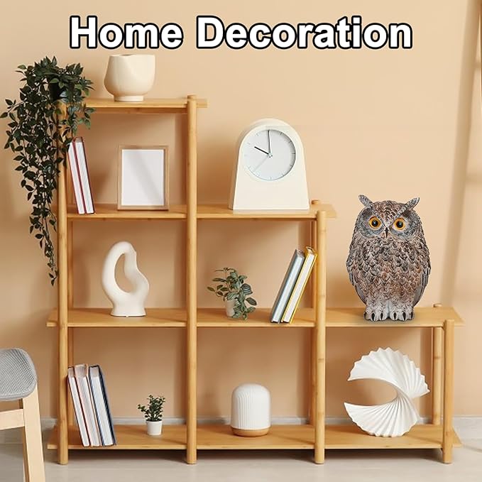 8.3" Realistic Owl Statue for Indoor & Outdoor Decoration, Effective Birds Deterrent for Garden, Patio, Yard, Fake Owl Suitable for Home Decor (Brown)