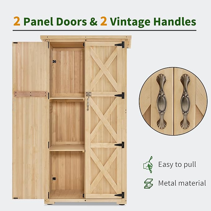 Macrout Outdoor Storage Cabinet, Wooden Storage Shed with Lock, Outside Garden Tool Shed with 2 Doors for Patio Yard Lawn, 1628 (Medium)
