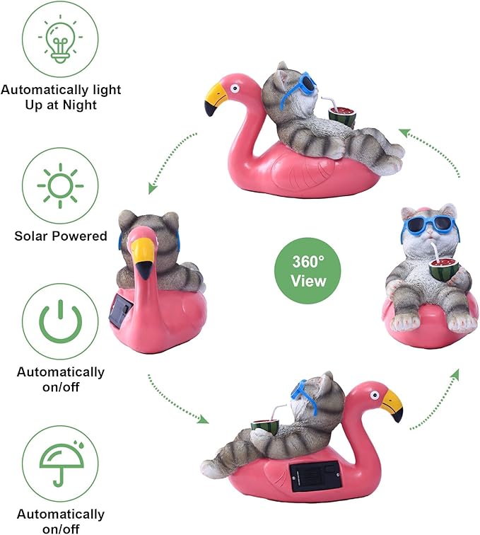 Cat Lying Flamingo Statue: Outdoor Sculptures Clearance for Lawn Porch Patio Balcony Yard - Gifts for Mom Women