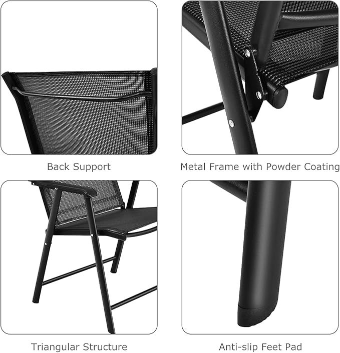 S AFSTAR Patio Chairs Set of 4, Outdoor Folding Dining Chairs with Armrests, Foldable Porch Chairs for Lawn Deck Backyard, Folding Chairs for Adults (Black)