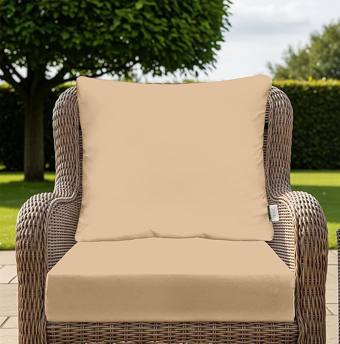 RSH DECOR Deep Seating Cushion with Pillow Back | 23” x 25” x 5" Seat | Water and Fade-Resistant Spun Fabric | Made in USA | Outdoor Chair Cushion Set for Patio Furniture (Tan)