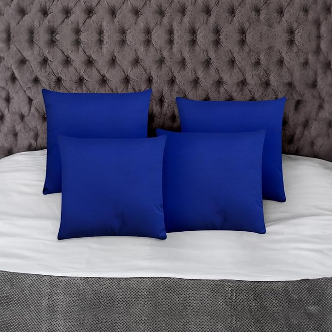 Covers & All Premium Square Throw Pillow Inserts with Covers Set of 4, 18 x 18 Inches Blue, Decorative Cushions for Couch Sofa Home Decor Office Travel UV Resistant Waterproof Soft Cushions Pillows