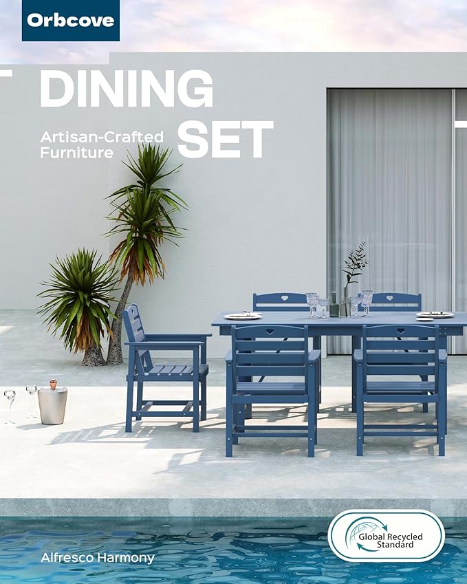 HDPE 2-Piece Outdoor Dining Chairs, Weather-Resistant Heart-Cutout Design Patio Dining Chairs, Outdoor Furniture for Lawn, Patio, Porch, Deck, Poolside, Yard (Classic Blue)