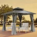 12' x 12' Hardtop Gazebo, Aluminum Frame Patio Hardtop Gazebos with Netting and Curtain, Outdoor Patio Pergola, Outdoor Patio Gazebo with Double Metal Roofs for Lawns, Garden, Deck, Slate Gray