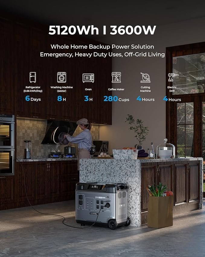 OUKITEL 5120Wh Portable Power Station with 4x200W Solar Panel (2025 NEW), P5000 Solar Generator Large Capacity, 5*AC Outlets (6000W Peak), 1800W Fast Charging, Battery Power Station for Home Use