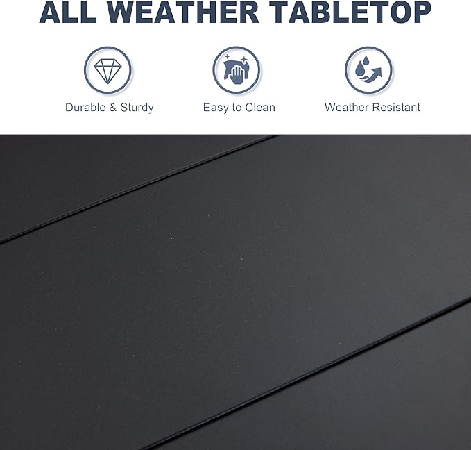 VICLLAX 40.6" Round Metal Outdoor Dining Table for 4, Patio Table with Umbrella Hole and Storage Shelf for Garden, Lawn, Deck, Black