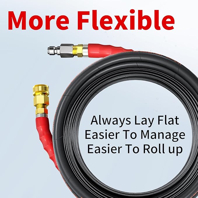 Pressure Washer Hose 100FT, 3/8" for Cold & Hot Water (Up to 140℉) 4800 PSI Kink Resistant Industrial Grade Steel Wire Braided QC Ends