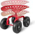 Rolling Garden Seat, Garden Cart with 360° Swivel Work Seat & Adjustable Height, Heavy Duty Garden Seat with Wheels for Lawn Yard Patio Greenhouse Planting Cleaning (Red)