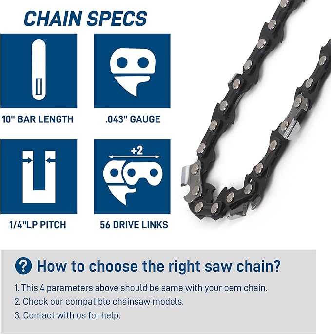 3-Pack 10 Inch Pole Saw Chain, 1/4" Pitch .043" Gauge 56 Drive Links Fits 71PMM3-56 Stihl MSA120 C-B, MSA160 C-B, MSA200 C-B, 3670-005-0056, EGO PS1000, PSX2510 and More