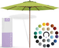 Midtown Umbrellas The Wooden 8 Feet Patio Umbrella With Sunbrella Macaw Acrylic Fabric - Aluminum Frame Market Umbrella For Backyard, Deck, Garden, Pool - Wooden Pole