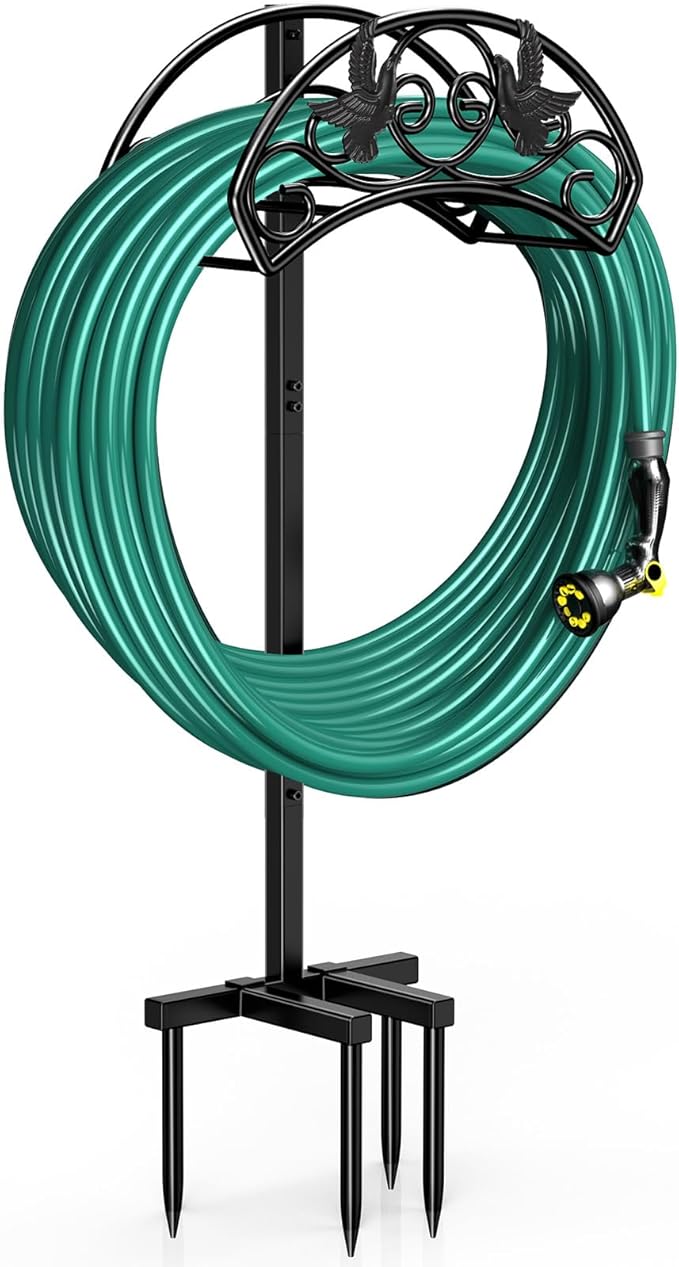 Garden Hose Holder Detachable, Heavy Duty Metal Water Hose Hanger Freestanding Hose Organizer Hose Holders for Outside (Black)