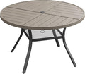 VICLLAX Outdoor Patio Round Dining Table, 40.6"x 40.6" Spliced Metal Tabletop with Storage Shelf for Deck Lawn Garden Backyard, Antique Grey