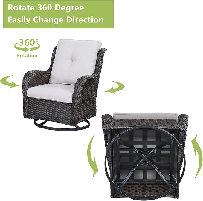 Rilyson 6 Piece Outdoor Patio Furniture Set - Rattan Wicker Patio Conversation Sets with 2 Swivel Rocker Chairs,2 Ottomans,1 Sofa and 1 Coffee Table for Outside Porch Deck Backyard(Brown/Beige)