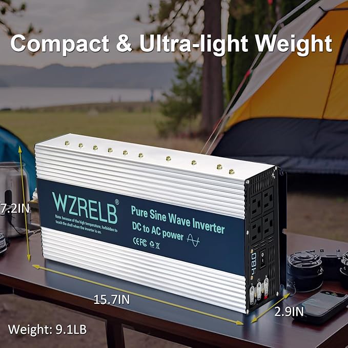 WZRELB 5000W Pure Sine Wave Inverter 24V DC to 110V 120V AC Power Converter with LED Display, Hardwire Terminal,Off-Grid Portable Power Inverter with 4 AC Outlets for Home, RV, Truck, Camping