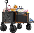 51" L Beach Wagon with 9" Sand Wheels,260L Collapsible Beach Cart with Rear Tailgate,Heavy Duty Wagon for Sand, Camping, Fishing and Sport,Black