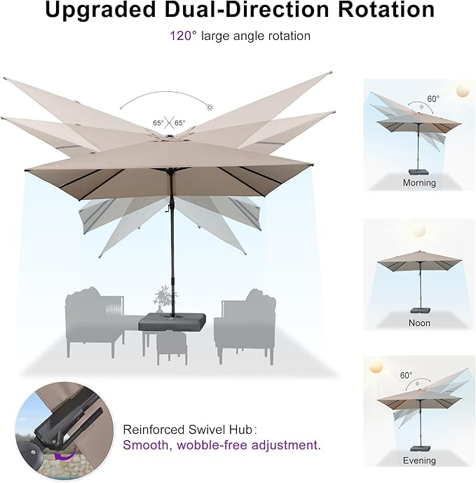 PURPLE LEAF 8' X 10' Left-right Tilting Outdoor Patio Umbrella Swivel Offset Cantilever Heavy Duty Rectangle Aluminu Umbrella with UV Resistant for Deck Pool Patio Backyard, Sand Dune