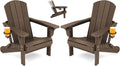 SERWALL Folding Adirondack Chair Set of 2, Adjustable Adirondack Chair with 3 Recline Positions, All Weather HDPE Outdoor Adirondack with Cup Holders, Coffee