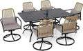 7 Pieces Outdoor Patio Rattan Swivel Chairs and 63"x38" Rectangle Table Set with Cushions