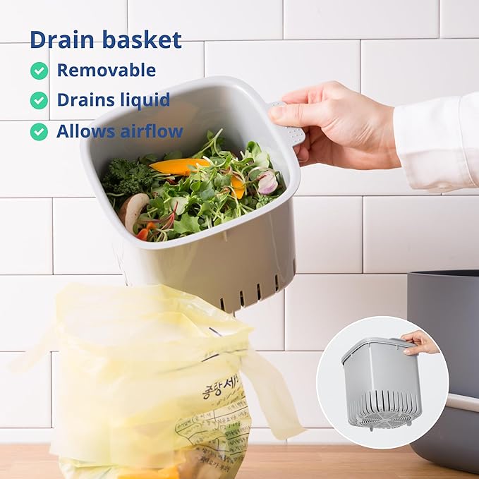Blue Ginkgo Kitchen Compost Bin [2.6L / 0.69 GAL] – Filter-Free, Odor-Tight Countertop Food Waste Pail with Handle (Made in Korea, Pink)