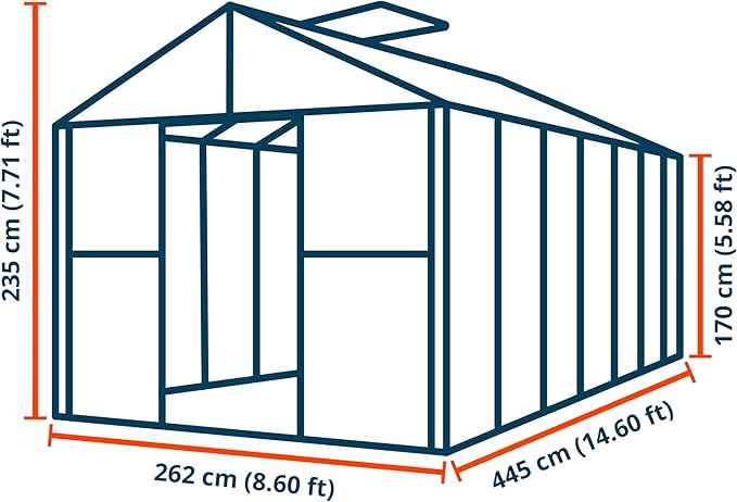 Greenhouse Rubin 7 Aluminum Frame 8.6 x 14.6 ft with Approx. 10 mm Polycarbonate Panels