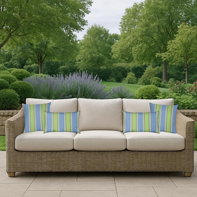 RSH DECOR: Sunbrella Jumbo Lumbar Pillows Set of 2 | 26" x 16" | Water and Fade-Resistant Performance Fabric | Outdoor Pillow Covers with Down-Alternative Inserts | Bravada Limelight