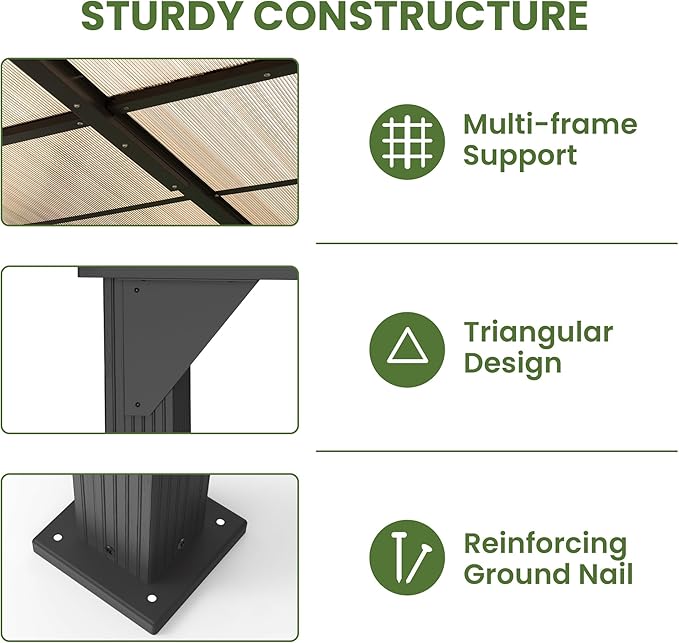 10 * 10FT Pergola,Outdoor Gazebo,Hardtop Lean to Gazebo,Wall Mounted Pergola,Pergolas Gazebos Clearance,Aluminum Frame Pergola,UV Resistant Patio Roof,Patio Awnings for Porch,Lawn,Backyard