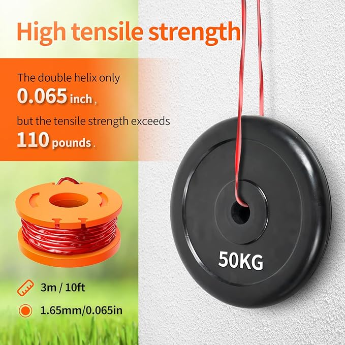 Eventronic 10 Pack WA0010 Trimmer Line Compatible with Worx Weed Eater, 0.065" Autofeed Replacement Trimmer Spool for Worx String Trimmer(8 Line Spools + 2 Caps)