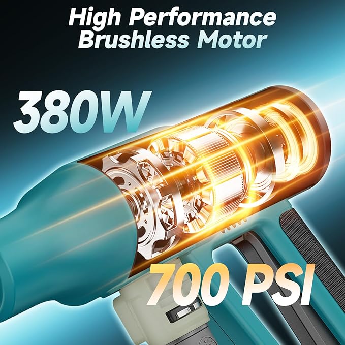 Cordless Power Washer for Makita 18V Battery, Portable Handheld Pressure Washer 700 PSI, with 5M Hose, 6-in-1 Nozzle, 4-Speed Settings, Battery Operated Pressure Washer for Car Floor Fence (Tool Only)
