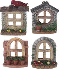 VOSAREA 4PCS Fairy Garden Windows and Door Set - Miniature Resin Gnome House Accessories for Outdoor Decor - for Trees Yards and Micro Landscapes
