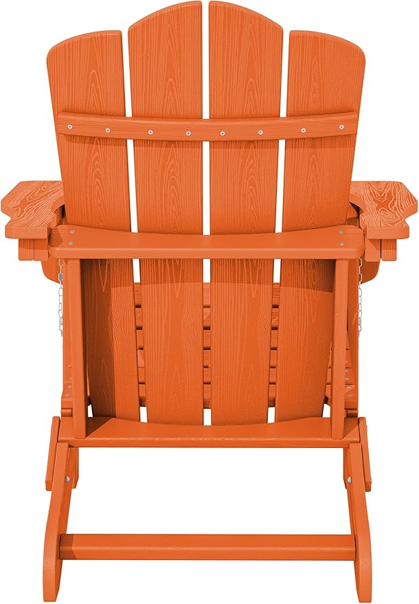 KINGYES Folding Adirondack Chair, HDPE All-Weather Patio Chairs, Wooden Textured Lawn Chair for Poolside, Backyard, Deck, Fire Pit, Orange