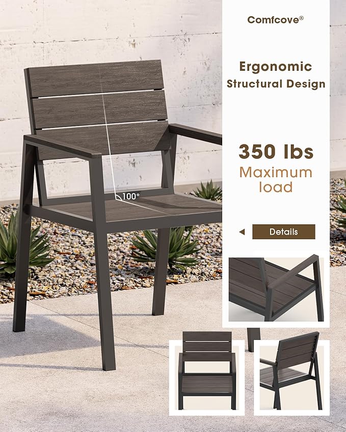 Outdoor Patio Dining Sets, Aluminum 5 Piece HDPE Outdoor Dining Table and Chairs Set with Umbrella Hole, Modern Rectangular Patio Furniture Set with All-Weather Table and 4 Chairs (Charcoal)