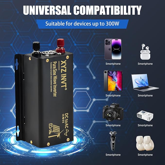 300W Pure Sine Wave Inverter DC 24V to AC 110V 120V Power Converter 600W Peak with LED Display for Most Small Power Appliances
