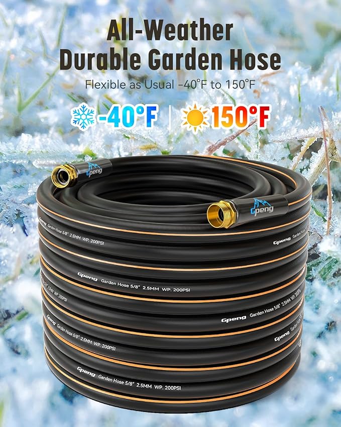 Non-Expandable Leader Hose 10ft x 5/8", Short Garden Hose, Rubber Water Hose, Heavy Duty, No Kink, Flexible Garden Hose with Swivel Handle, Female to Female Fittings, Burst 600 PSI, Without Nozzle