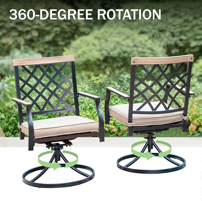 PHI VIALLA Patio Chairs Outdoor Swivel Dining Chairs Outdoor Furniture Chairs Set of 6 with Cushion Suports 300lbs for Lawn Garden Backyard Weather Resistant-Black Frame