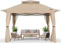 ABCCANOPY 13x13 Pop Up Gazebo, Outdoor Canopy Tent, Instant Screened Shelter with Mosquito Netting for Patio, Garden, Backyard, Party, Camping (Khaki)