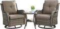 HUMMUH 3-Piece Swivel Rocking Rattan Chair Outdoor, Patio Bistro Furniture Conversation Set with Cover, Cushioned Wicker Chair with Glass Coffee Table(Grey, Grey)