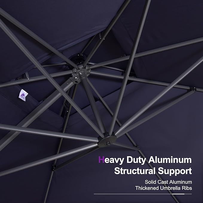 PURPLE LEAF 9' X 12' Cantilever Outdoor Umbrellas Large Patio Umbrella Hanging Double Top Rectangle Offset Umbrella with 360°Rotation Tilting Umbrella Outdoor Patio, Navy Blue